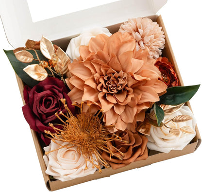 Fake Flowers Box, Sorbet Tropical, Mini Combo | Artificial Flowers and Greenery Mini Combo Box Set, Fake Flower for DIY Wedding Bridal Bouquet, Centerpieces Decor