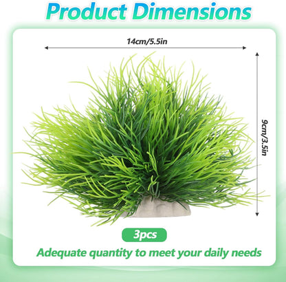 3 Pack Aquarium Plants Plastic Realistic Fish Tank Plants with Weighted Base Small Aquarium Grass Fish Tank Decorations (Green)
