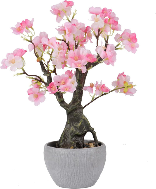 Artificial Pink Cherry Floral Potted,Realistic Blossom Faux Plants