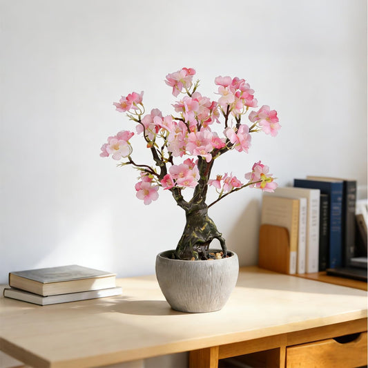 Artificial Pink Cherry Floral Potted,Realistic Blossom Faux Plants