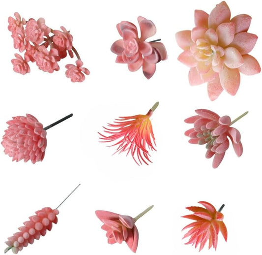 Mini Artificial Succulents, Fake Small Plants, Fake Succulent Plant，Artificial Air Plants that Look Real, Faux Succulents Unpotted, for Party, Garden & Outdoor Home Décor (9, Pink)