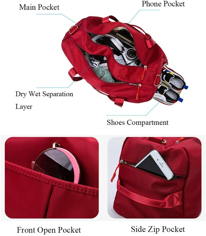 Sports Gym Bag for Women Travel Duffel Bag with Wet Pocket and Shoes Compartment for Training Swim Yoga(Red)