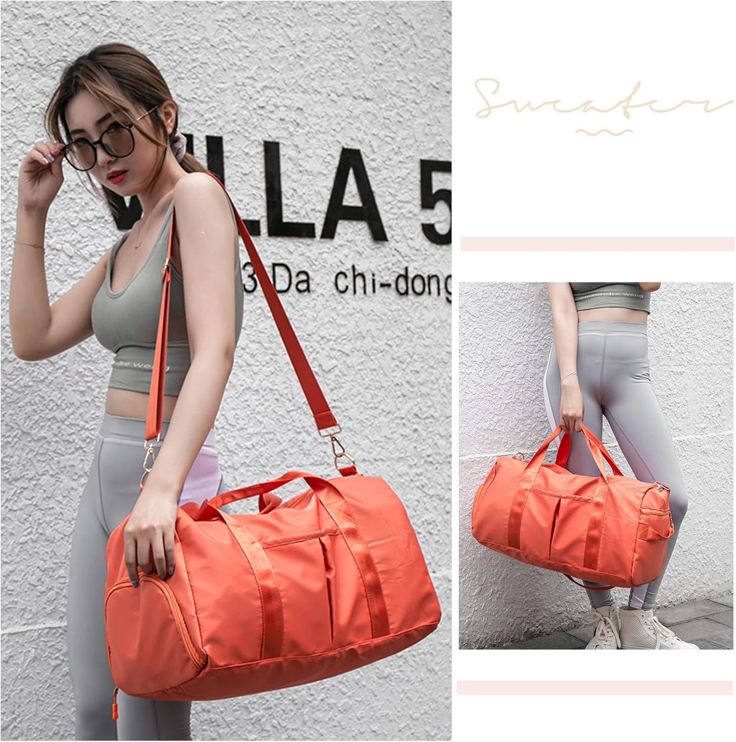 Sports Gym Bag for Women Travel Duffel Bag with Wet Pocket and Shoes Compartment for Training Swim Yoga(Red)