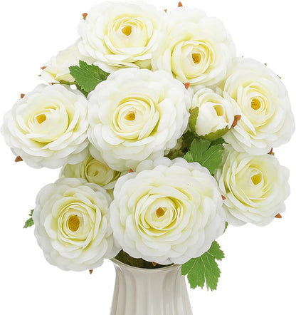 6 Pcs Camellia Artificial Flowers 24.4 Inch White Fake Camellia Flowers with Stems 18 Heads Silk Look Real Artificial Flower for Vase Wedding Floral Arrangement Table Centerpieces Home Decor