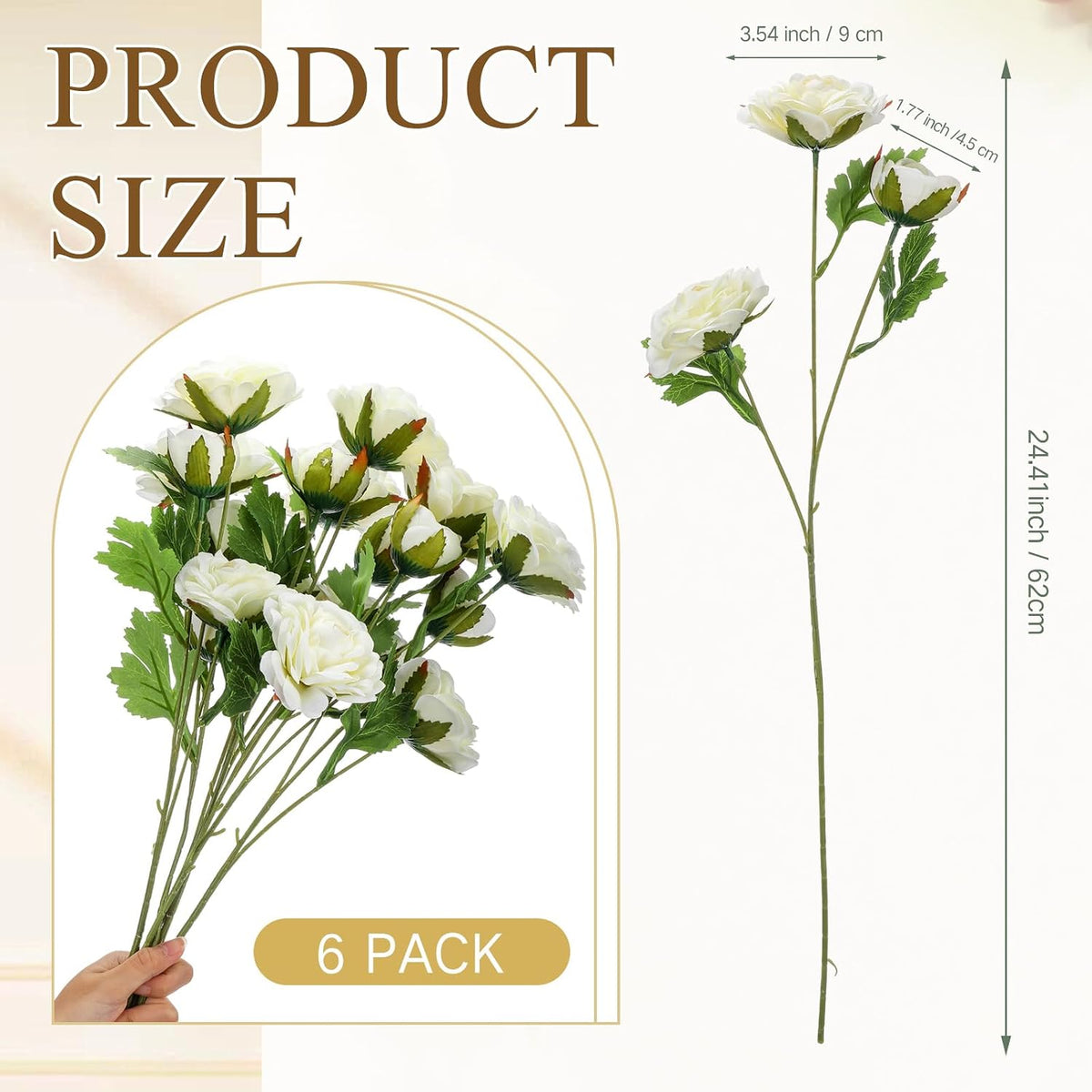 6 Pcs Camellia Artificial Flowers 24.4 Inch White Fake Camellia Flowers with Stems 18 Heads Silk Look Real Artificial Flower for Vase Wedding Floral Arrangement Table Centerpieces Home Decor