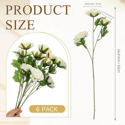 6 Pcs Camellia Artificial Flowers 24.4 Inch White Fake Camellia Flowers with Stems 18 Heads Silk Look Real Artificial Flower for Vase Wedding Floral Arrangement Table Centerpieces Home Decor