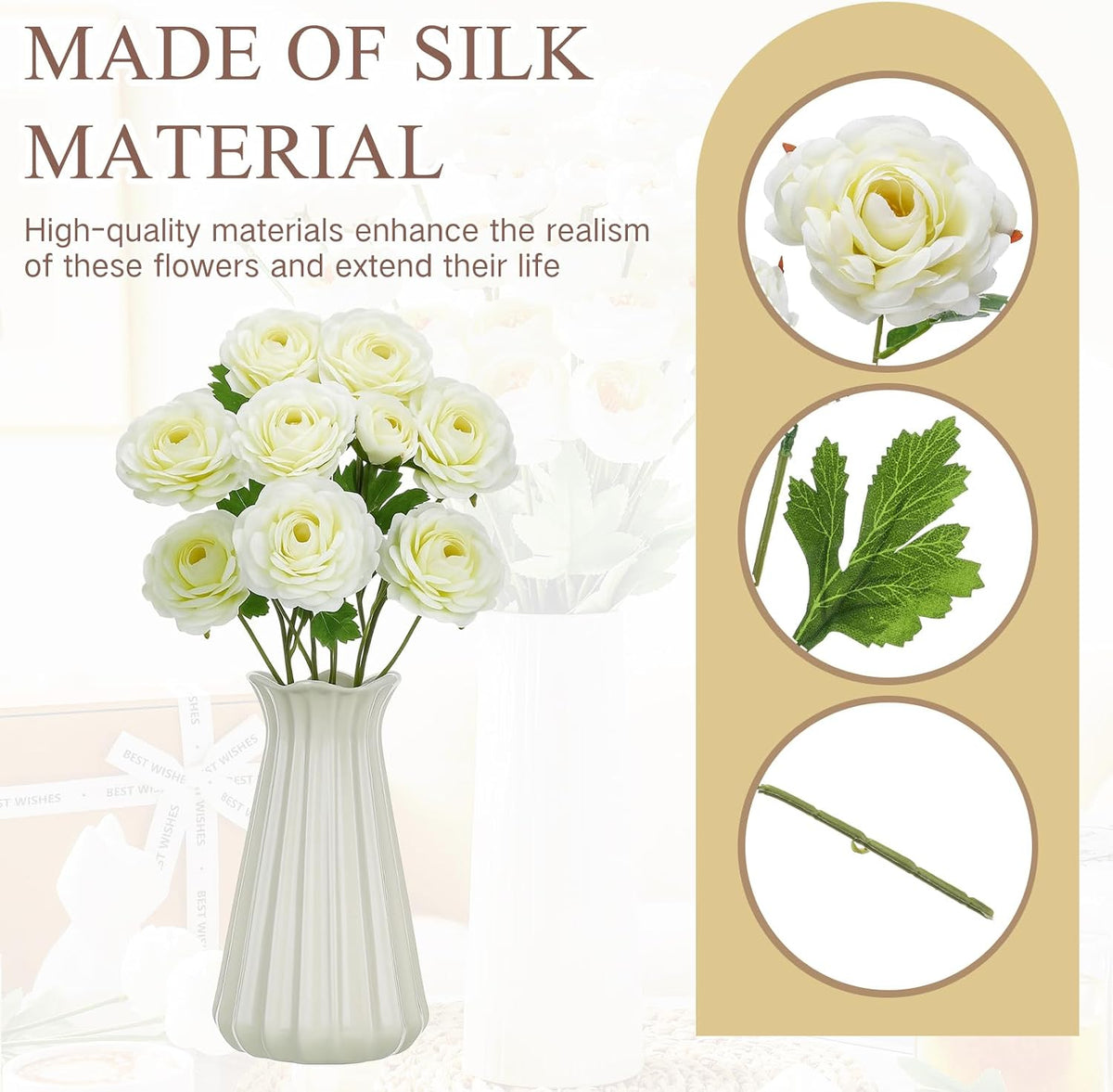 6 Pcs Camellia Artificial Flowers 24.4 Inch White Fake Camellia Flowers with Stems 18 Heads Silk Look Real Artificial Flower for Vase Wedding Floral Arrangement Table Centerpieces Home Decor