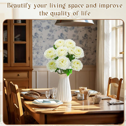 6 Pcs Camellia Artificial Flowers 24.4 Inch White Fake Camellia Flowers with Stems 18 Heads Silk Look Real Artificial Flower for Vase Wedding Floral Arrangement Table Centerpieces Home Decor