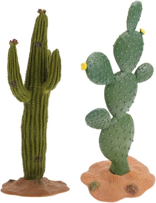Fake Cactus Statues, 2pcs Realistic Artificial Cactus Figurine for Reptile Aquarium, Simulated Succulent Plant, Indoor Living Decor, Office Desk Decoration, 5.5 Inch Pots