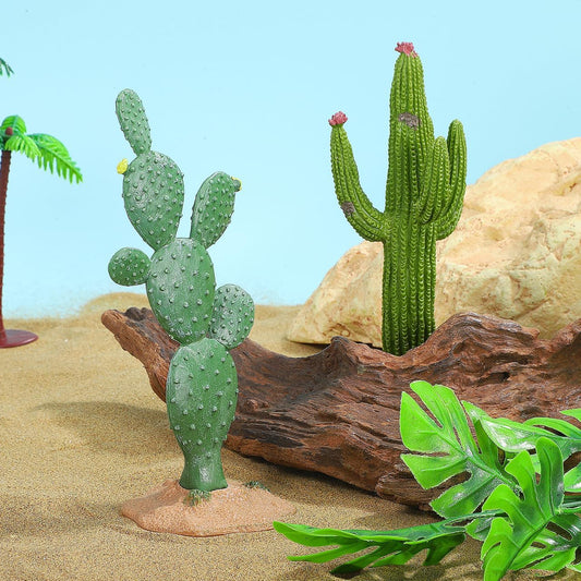 Fake Cactus Statues, 2pcs Realistic Artificial Cactus Figurine for Reptile Aquarium, Simulated Succulent Plant, Indoor Living Decor, Office Desk Decoration, 5.5 Inch Pots