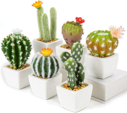 Small Artificial Cactus Plants in Ceramic Pots 6 Pcs Potted Fake Cactus