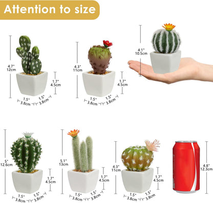 Small Artificial Cactus Plants in Ceramic Pots 6 Pcs Potted Fake Cactus