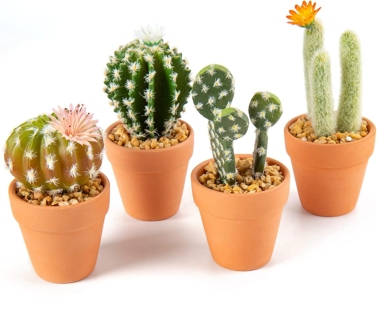 Small Artificial Cactus Plants in Ceramic Pots 6 Pcs Potted Fake Cactus