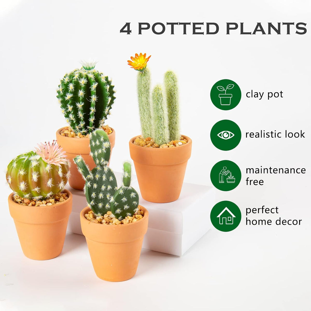 Small Artificial Cactus Plants in Ceramic Pots 6 Pcs Potted Fake Cactus