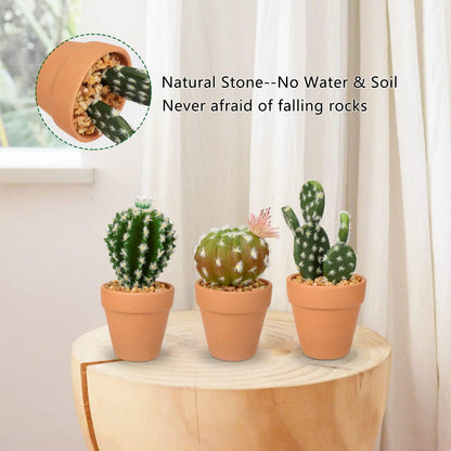 Small Artificial Cactus Plants in Ceramic Pots 6 Pcs Potted Fake Cactus