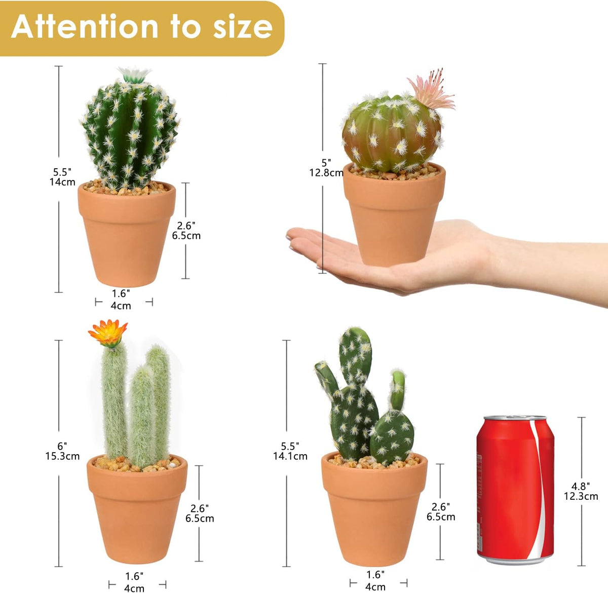 Small Artificial Cactus Plants in Ceramic Pots 6 Pcs Potted Fake Cactus