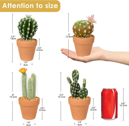 Small Artificial Cactus Plants in Ceramic Pots 6 Pcs Potted Fake Cactus