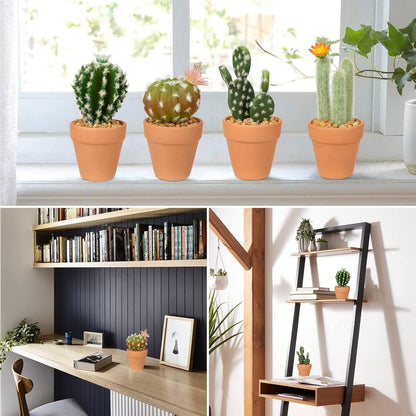Small Artificial Cactus Plants in Ceramic Pots 6 Pcs Potted Fake Cactus