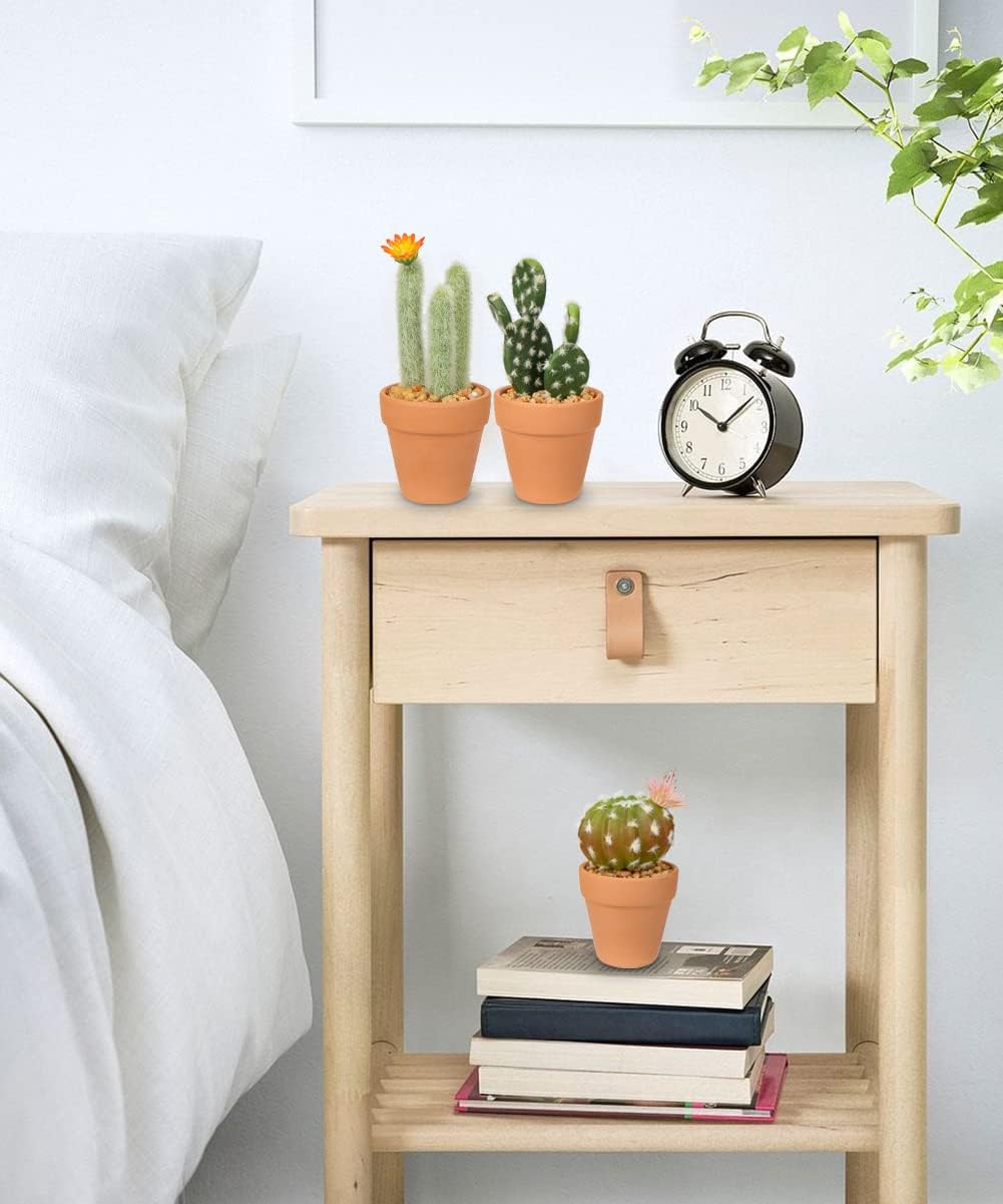 Small Artificial Cactus Plants in Ceramic Pots 6 Pcs Potted Fake Cactus