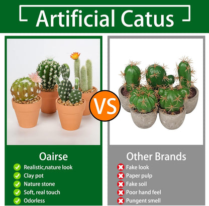 Small Artificial Cactus Plants in Ceramic Pots 6 Pcs Potted Fake Cactus