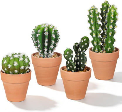 Small Artificial Cactus Plants in Ceramic Pots 6 Pcs Potted Fake Cactus