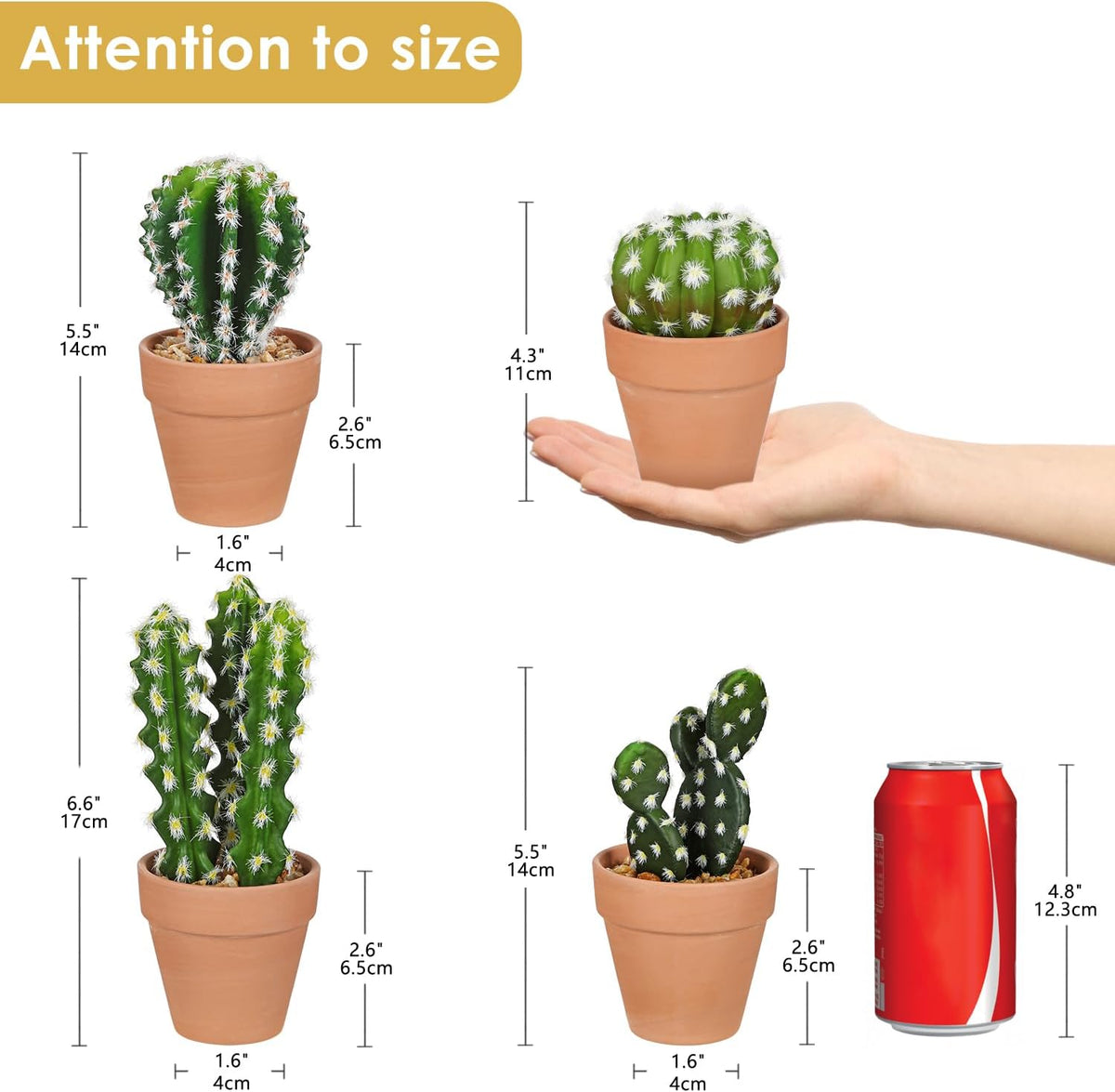 Small Artificial Cactus Plants in Ceramic Pots 6 Pcs Potted Fake Cactus