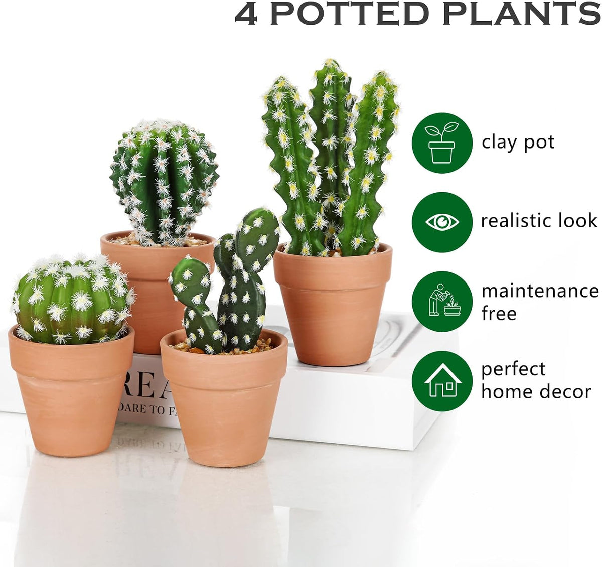 Small Artificial Cactus Plants in Ceramic Pots 6 Pcs Potted Fake Cactus