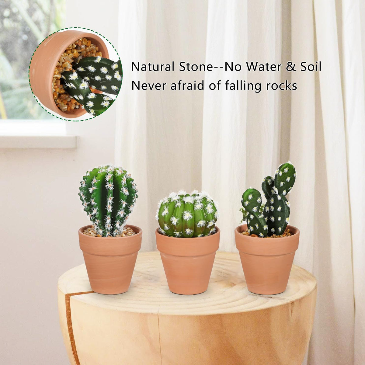 Small Artificial Cactus Plants in Ceramic Pots 6 Pcs Potted Fake Cactus