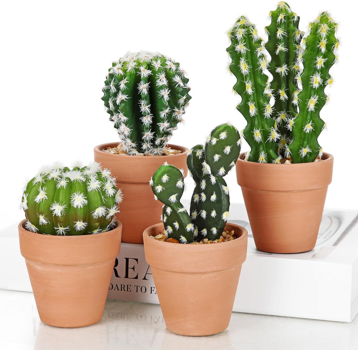 Small Artificial Cactus Plants in Ceramic Pots 6 Pcs Potted Fake Cactus