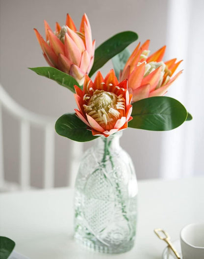 3 Pieces Artificial Flowers Fake Silk Protea Cynaroides Plastic Flower Arrangements Decor Bouquet for Wedding Table Centerpieces (Pink Orange)