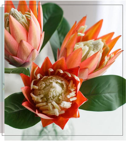 3 Pieces Artificial Flowers Fake Silk Protea Cynaroides Plastic Flower Arrangements Decor Bouquet for Wedding Table Centerpieces (Pink Orange)