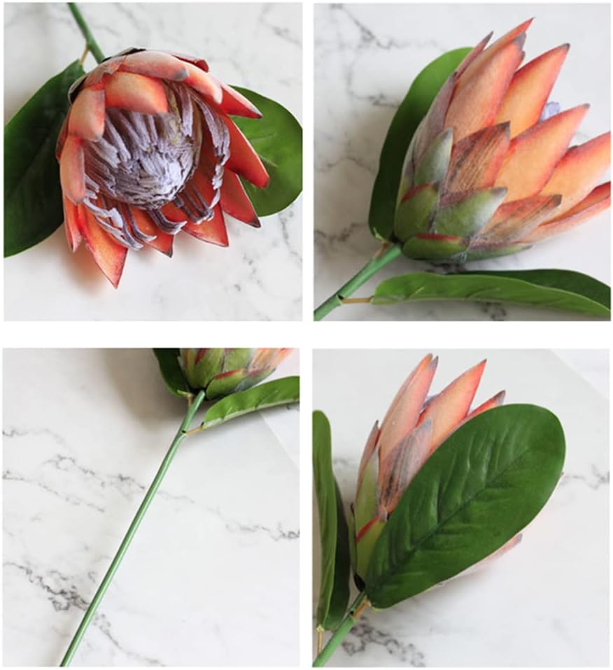 3 Pieces Artificial Flowers Fake Silk Protea Cynaroides Plastic Flower Arrangements Decor Bouquet for Wedding Table Centerpieces (Pink Orange)