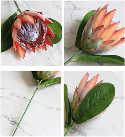 3 Pieces Artificial Flowers Fake Silk Protea Cynaroides Plastic Flower Arrangements Decor Bouquet for Wedding Table Centerpieces (Pink Orange)