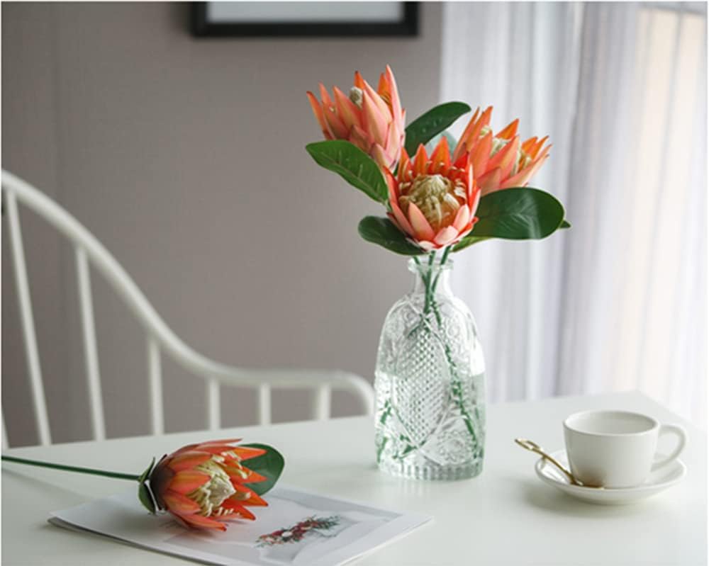 3 Pieces Artificial Flowers Fake Silk Protea Cynaroides Plastic Flower Arrangements Decor Bouquet for Wedding Table Centerpieces (Pink Orange)