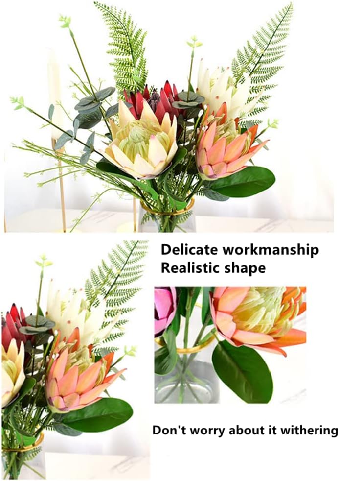 3 Pieces Artificial Flowers Fake Silk Protea Cynaroides Plastic Flower Arrangements Decor Bouquet for Wedding Table Centerpieces (Pink Orange)
