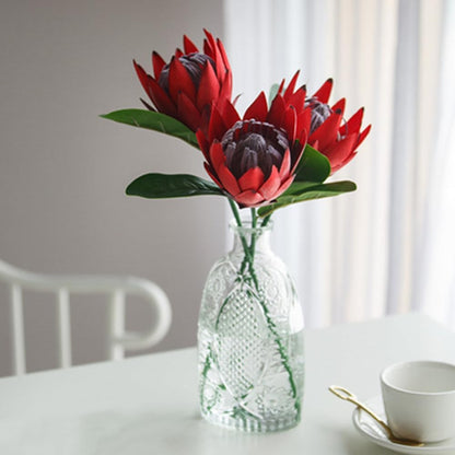 3 Pieces Artificial Flowers Fake Silk Protea Cynaroides Plastic Flower Arrangements Decor Bouquet for Wedding Table Centerpieces (Pink Orange)