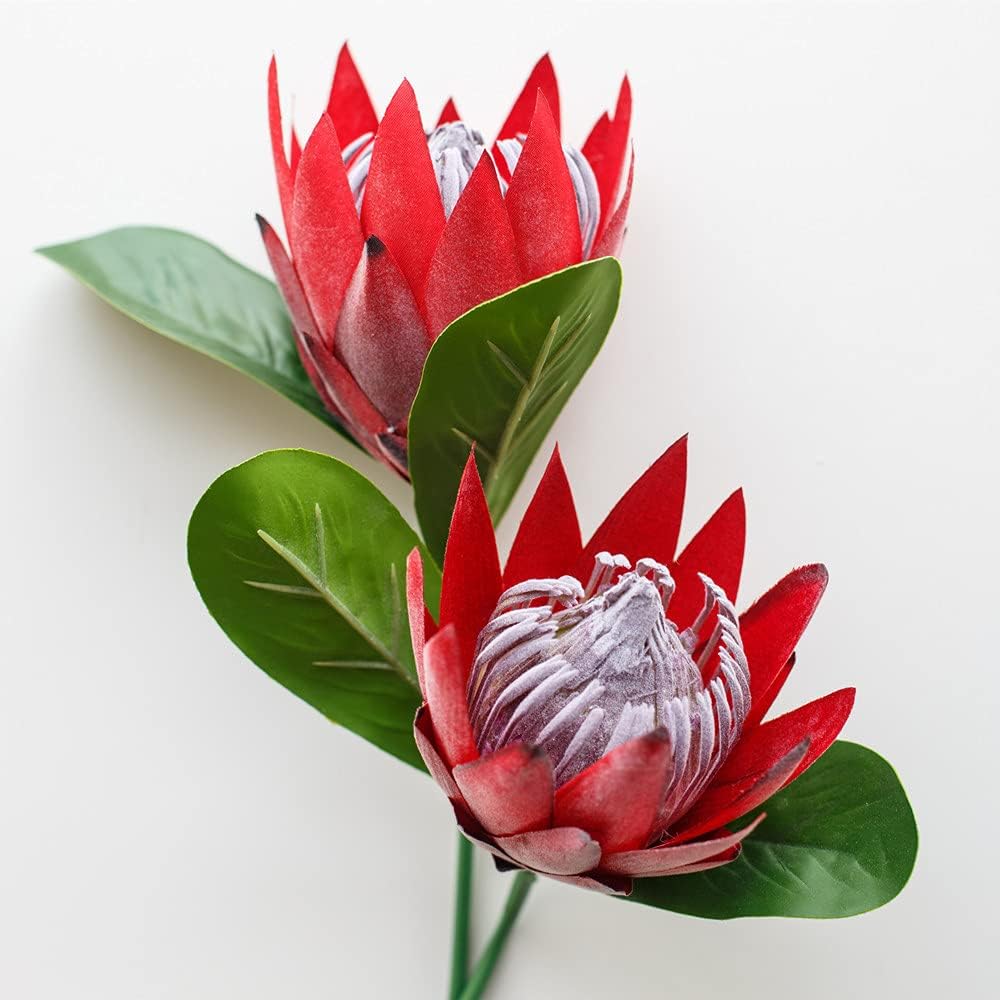 3 Pieces Artificial Flowers Fake Silk Protea Cynaroides Plastic Flower Arrangements Decor Bouquet for Wedding Table Centerpieces (Pink Orange)