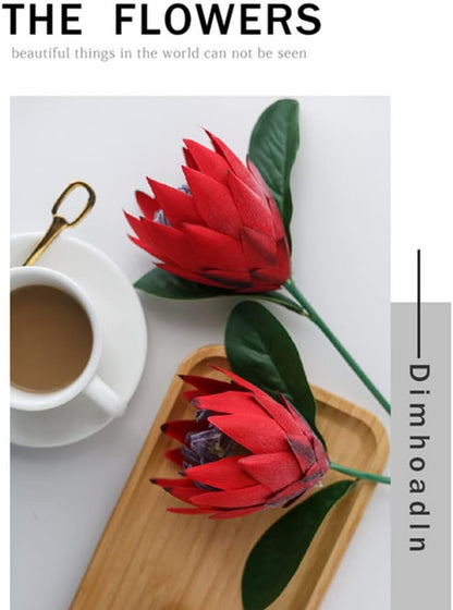 3 Pieces Artificial Flowers Fake Silk Protea Cynaroides Plastic Flower Arrangements Decor Bouquet for Wedding Table Centerpieces (Pink Orange)