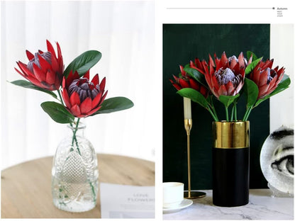 3 Pieces Artificial Flowers Fake Silk Protea Cynaroides Plastic Flower Arrangements Decor Bouquet for Wedding Table Centerpieces (Pink Orange)