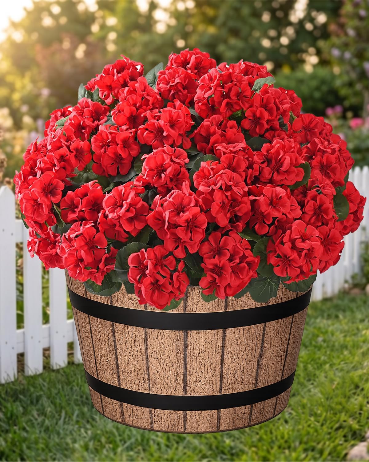 Artificial Flowers for Outdoors – of UV-Resistant Artificial Geraniums, Realistic Silk Flowers for Front Porch, Patio, Garden, Window Boxes & Hanging Baskets (red, 6)