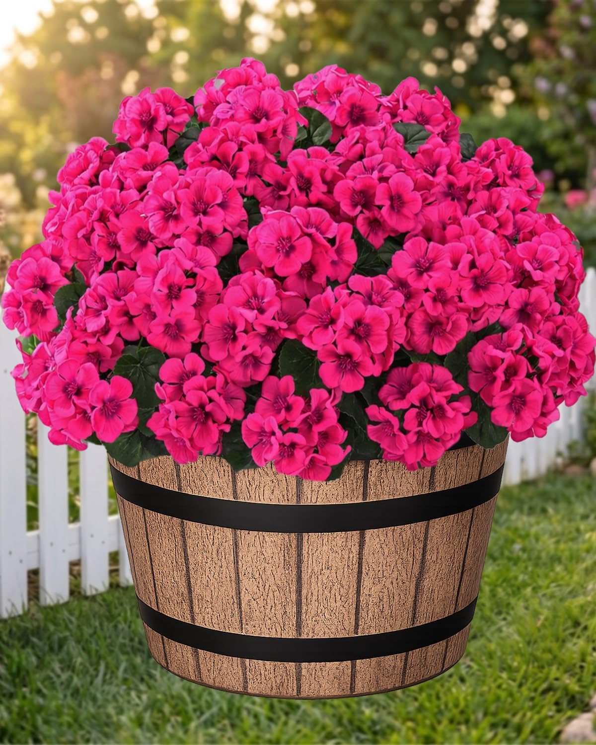 Artificial Flowers for Outdoors – of UV-Resistant Artificial Geraniums, Realistic Silk Flowers for Front Porch, Patio, Garden, Window Boxes & Hanging Baskets (red, 6)