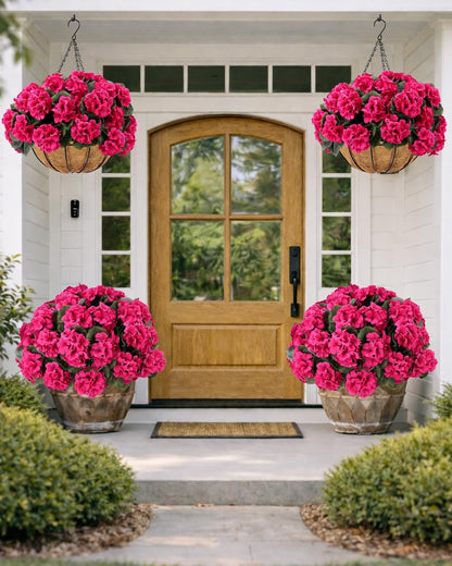 Artificial Flowers for Outdoors – of UV-Resistant Artificial Geraniums, Realistic Silk Flowers for Front Porch, Patio, Garden, Window Boxes & Hanging Baskets (red, 6)