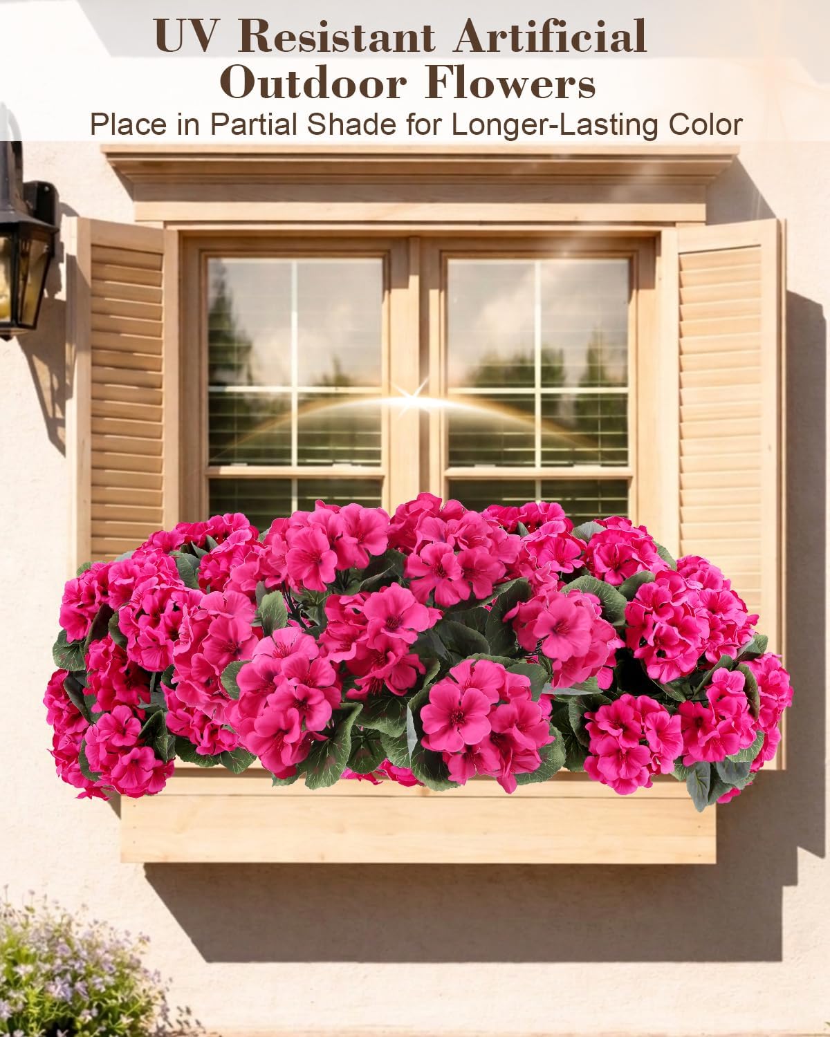 Artificial Flowers for Outdoors – of UV-Resistant Artificial Geraniums, Realistic Silk Flowers for Front Porch, Patio, Garden, Window Boxes & Hanging Baskets (red, 6)
