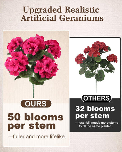 Artificial Flowers for Outdoors – of UV-Resistant Artificial Geraniums, Realistic Silk Flowers for Front Porch, Patio, Garden, Window Boxes & Hanging Baskets (red, 6)