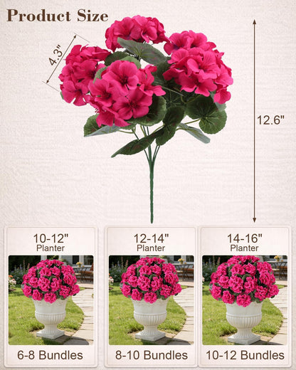 Artificial Flowers for Outdoors – of UV-Resistant Artificial Geraniums, Realistic Silk Flowers for Front Porch, Patio, Garden, Window Boxes & Hanging Baskets (red, 6)
