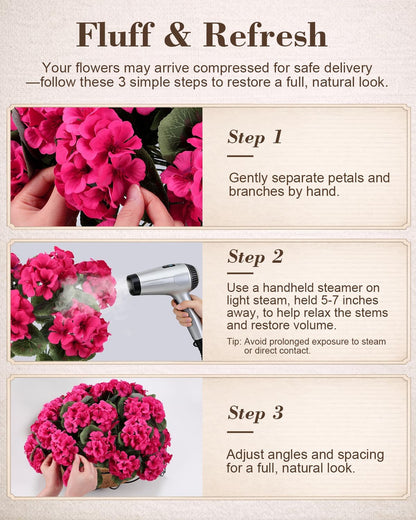 Artificial Flowers for Outdoors – of UV-Resistant Artificial Geraniums, Realistic Silk Flowers for Front Porch, Patio, Garden, Window Boxes & Hanging Baskets (red, 6)