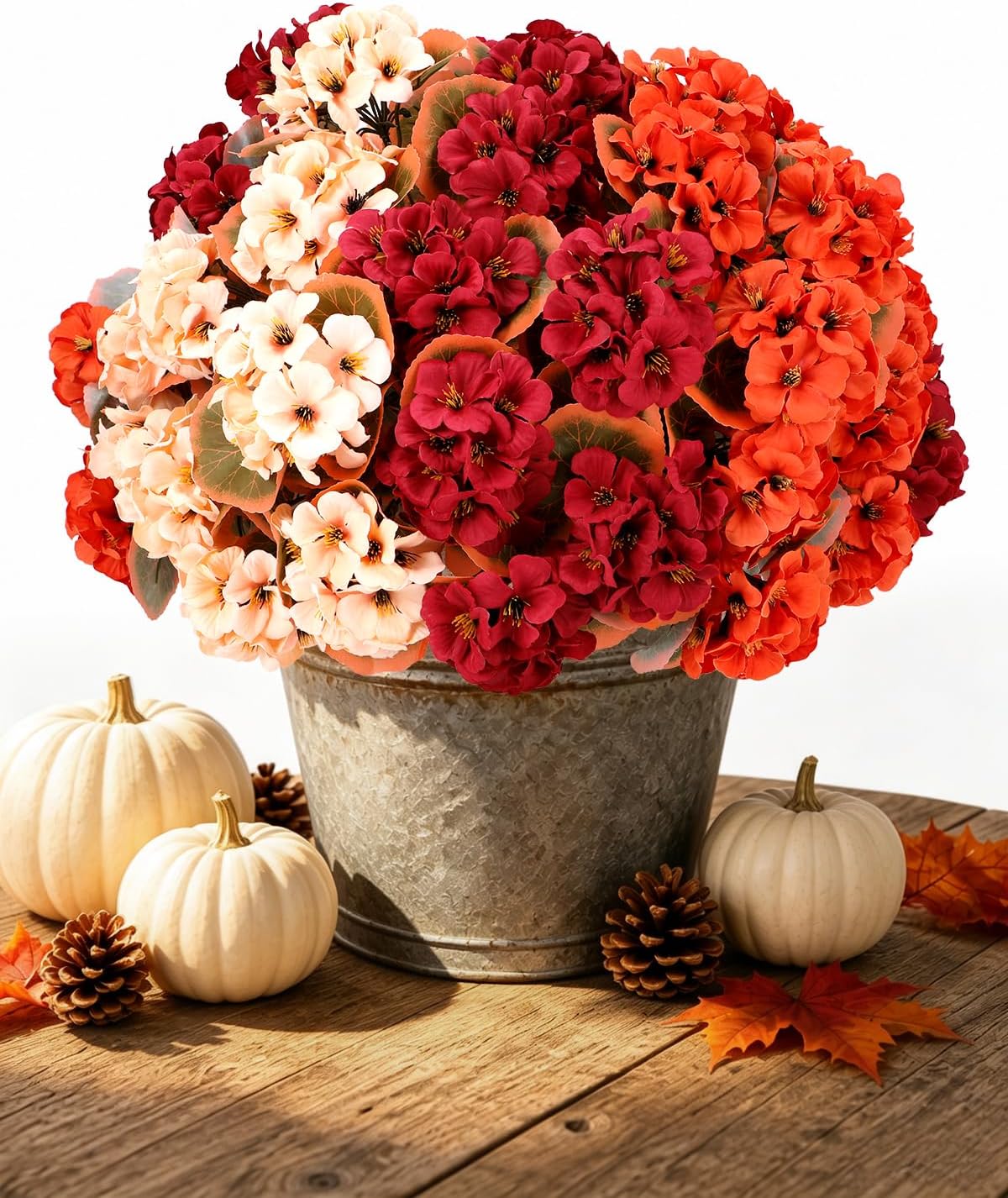 Artificial Flowers for Outdoors – of UV-Resistant Artificial Geraniums, Realistic Silk Flowers for Front Porch, Patio, Garden, Window Boxes & Hanging Baskets (red, 6)