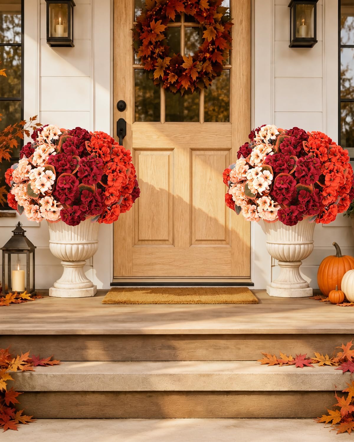 Artificial Flowers for Outdoors – of UV-Resistant Artificial Geraniums, Realistic Silk Flowers for Front Porch, Patio, Garden, Window Boxes & Hanging Baskets (red, 6)