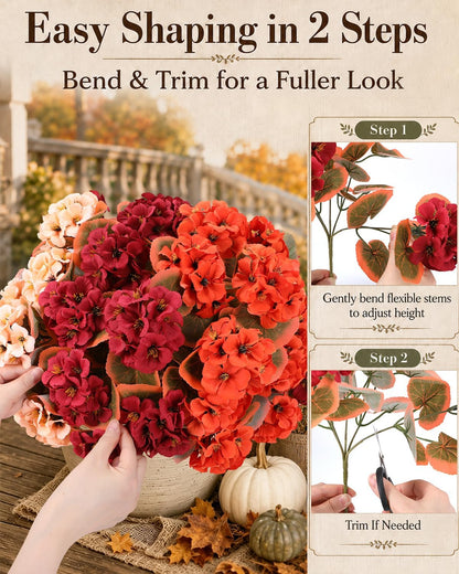 Artificial Flowers for Outdoors – of UV-Resistant Artificial Geraniums, Realistic Silk Flowers for Front Porch, Patio, Garden, Window Boxes & Hanging Baskets (red, 6)