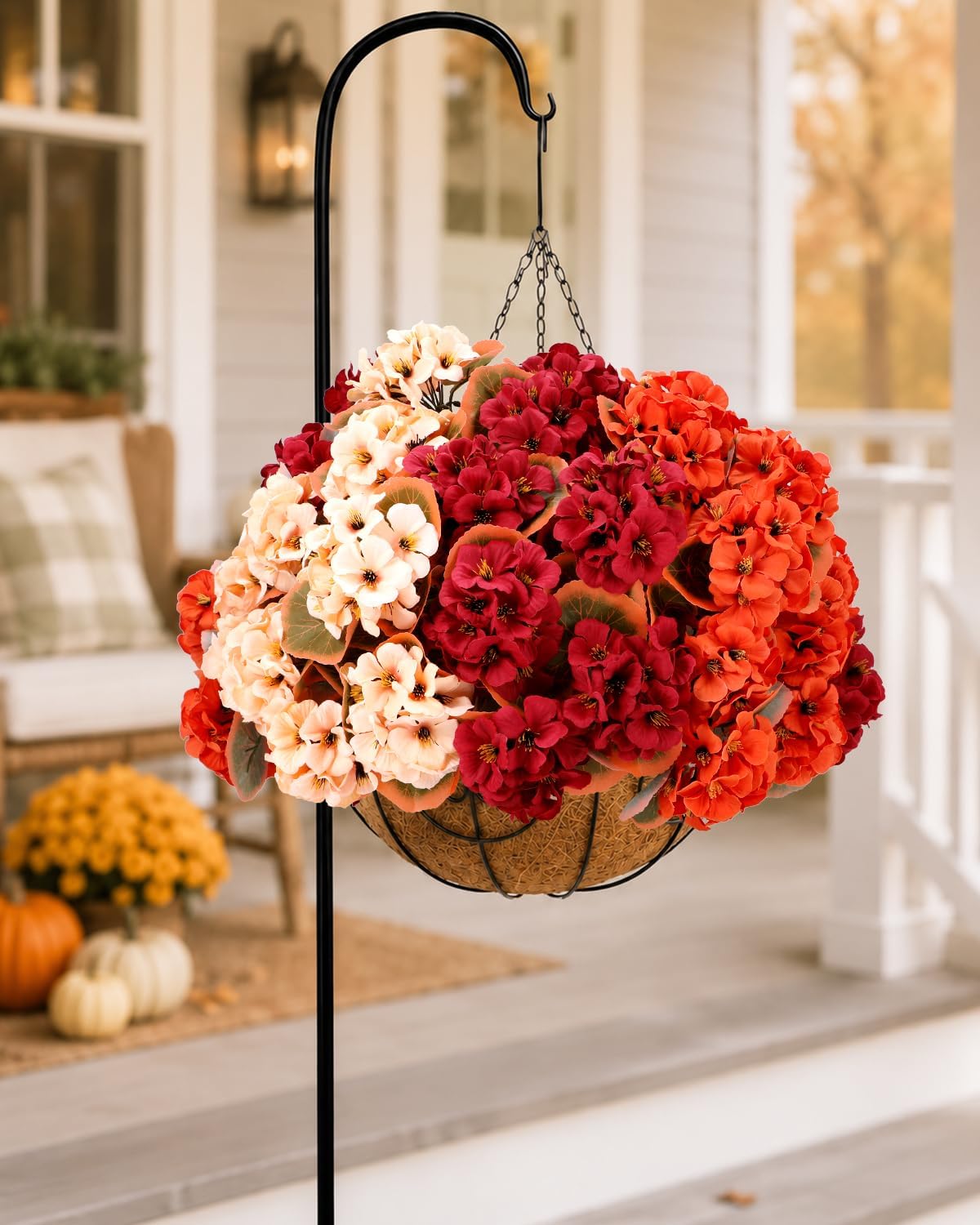 Artificial Flowers for Outdoors – of UV-Resistant Artificial Geraniums, Realistic Silk Flowers for Front Porch, Patio, Garden, Window Boxes & Hanging Baskets (red, 6)